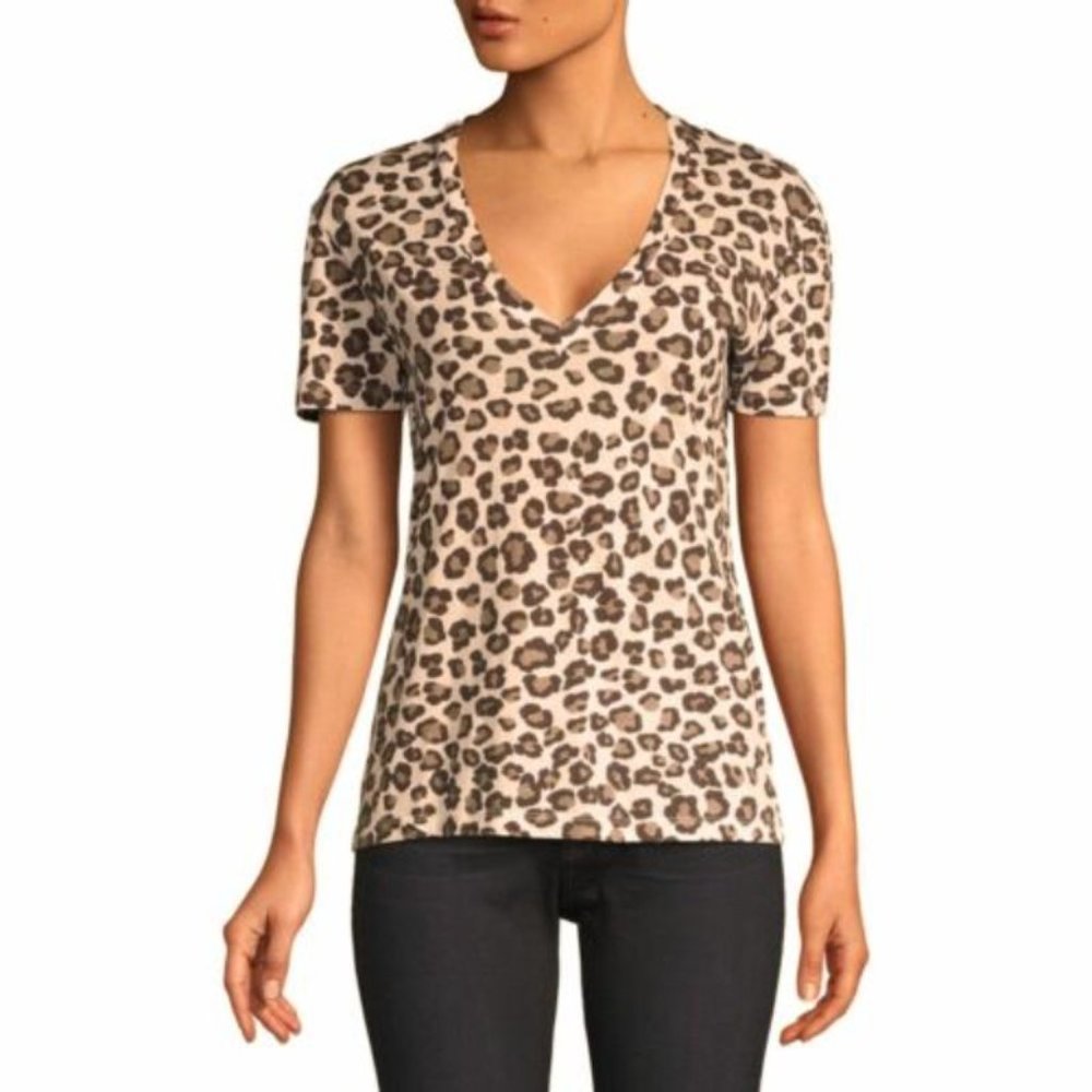 monrow blouse‎ Womens small short sleeve Leopard print Relaxed v-neck top shirt